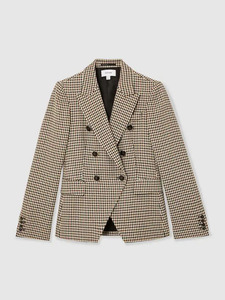 Women's Wool-Blend Double-Breasted Check <b>Blazer</b> in Neutral Check Women's Vintage <b>Blazer</b> Suit - Product Image 5