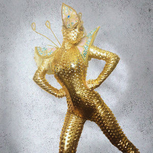 XINRONG Disfraz de Guerrero Alienígena Dorado para Mujer, Mono Sexy para Actuaciones en <span class=keywords><strong>Discotecas</strong></span>, Conjuntos con Pedrería para Baile de Salón - Product Image 2