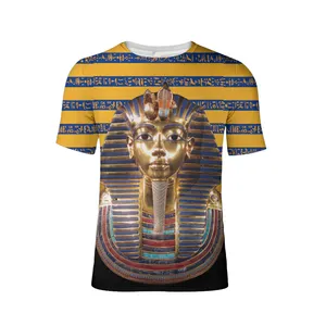 Camiseta con estampado de Horus para hombre, camisa de manga corta con cuello redondo y estilo egipcio, amarillo