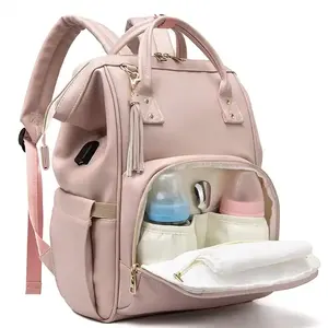 BSCI ODM Multifunções impermeável couro viagem sacos maternidade fralda saco para bebê menina mochila com USB