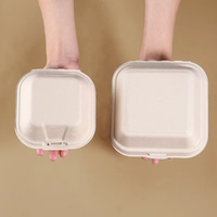 Boîte alimentaire biodégradable en bagasse de canne à sucre, gaufrée, résistante à l'huile, avec logo personnalisé, certifiée ISO/BPI