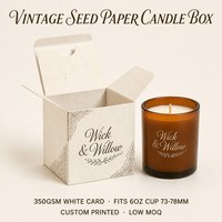 Boîte à bougies en papier semence, design script vintage, emballage pliable écologique et plantable pour bougies de soja, faible MOQ