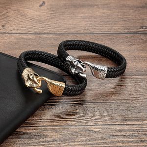 Brazaletes de joyería de cuero trenzado de moda personalizada Brazaletes de acero inoxidable <span class=keywords><strong>Python</strong></span> Snake Charm <span class=keywords><strong>Cuff</strong></span> Bracelet Mens - Product Image 1