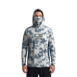 T-shirt à manches longues à capuche pour <span class=keywords><strong>homme</strong></span>, motif camouflage moucheté Mahi Mahi, imperméable UPF50+, séchage rapide, logo personnalisé, pour la pêche, avec <span class=keywords><strong>masque</strong></span> facial intégré - Product Image 2