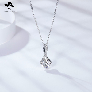 Chic diseño Simple 925 cadena colgante de <span class=keywords><strong>plata</strong></span> esterlina joyería fina barata con 1ct Moissanite Hal - Product Image 3