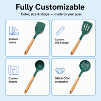 Ustensiles de cuisine en silicone de haute qualité pour la maison, spatule antiadhésive avec manches en bois