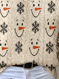 Suéter de punto amarillo con estampado de árbol de Navidad para mujer, cuello en V, manga larga, grueso, cómodo, para las fiestas, invierno 2026 - Product Image 4