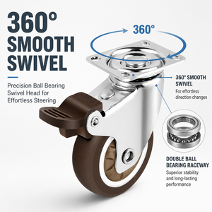 Roue pivotante en acier inoxydable avec frein, roue en polyuréthane de 75 mm, montage sur plaque, roue pour meubles, capacité de charge de 60 kg, design moderne - Product Image 6
