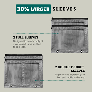 Classeur de pêche haut de gamme avec 4 pochettes et poches zippées, classeur de matériel de pêche résistant à l'eau avec fermetures éclair durables - Product Image 3