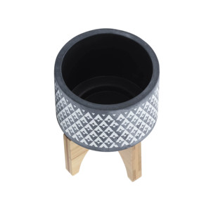 Vaso in Ceramica Rotondo Moderno con Supporto in Bambù per Decorazione Piante da Interno ed Esterno - Product Image 4