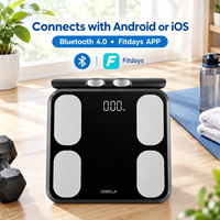 Timbangan Lemak Tubuh Siebella untuk Kaca LED dengan 8 Elektroda, Timbangan Komposisi Cerdas 180kg dengan 29+ Metrik Tubuh, Aplikasi Fitdays