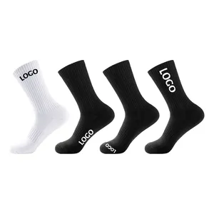 Calcetines deportivos atléticos para hombre y mujer, medias deportivas con logotipo personalizado, color blanco