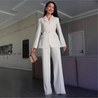Ensemble tailleur élégant 2 pièces pour femme automne-hiver : Blazer ajusté et pantalon large taille haute – Tenue de bureau et d'affaires formelle