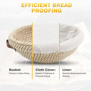 Cesto di prova del pane in corda di cotone include cesti di pane ovale e rotondi fatti a mano con fodera e copertura - Product Image 5