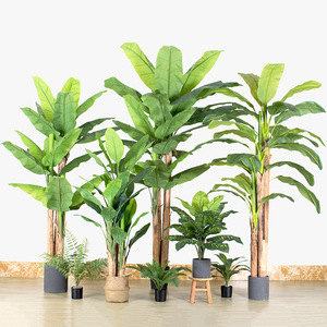 Grand arbre bananier tropical artificiel en pot, aspect réaliste, en plastique et tissu brillant, hauteur 80-280 cm, pour aménagement paysager et mariages - Product Image 1