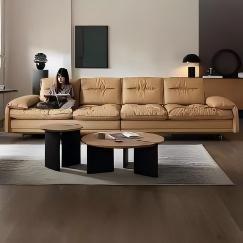 Sofá Moderno de Tres Plazas en Cuero Genuino Beige con Diseño Acolchado y Brazos Acolchados para Sala de Estar - Product Image 3