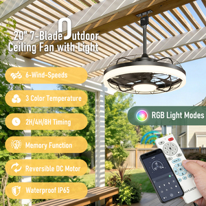 20" IP65 Weatherproof Outdoor LED Ceiling Fan with Light, App Control, 3CCT Dimmable for Patio, Porch, Pergola, Gazebo, Canopy - Product Image 2