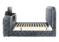 Graues Modernes Kunstleder-Doppelbett mit LED-Kamin TV-Ständer & Stauraum Umweltfreundlich