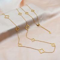 Collier long en acier inoxydable avec pendentif fleur à quatre feuilles creuse, chaîne de pull pour femme, plaqué or 18 carats, bijoux étanches