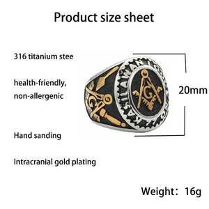 Freemason <b>Rings</b> Men's Titanium Steel Geometric Retro Punk Style <b>Silver</b> Gold Color Gift Jewelry - Product Image 5
