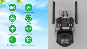 Telecamera di Sicurezza Esterna IP con 3 Schermi, CCTV 8MP con Tracciamento Automatico, Telecamera di Rete a Tre Obiettivi WiFi ICSEE - Product Image 4