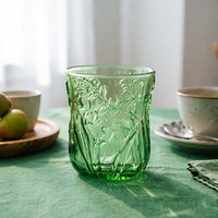 Veilige, zware glazen wijnglazen, handgemaakt, milieuvriendelijk, vaatwasserbestendig, 260ml, gekleurd roze, blauw, groen, paars, gegraveerd bloemenpatroon, vintage