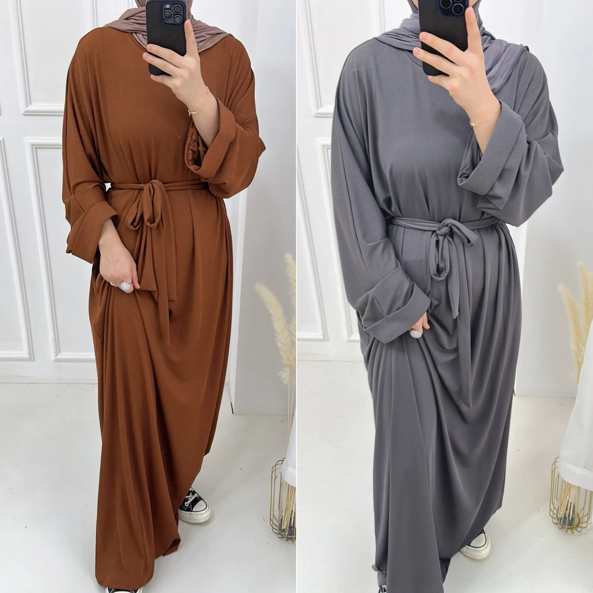 Islamische Kleidung Winter-Abaya für Damen muslimischer Strickstoff solide Farbe bescheidene Kleider Damen Muslim