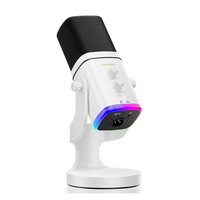 USB Type-C Wireless Dynamic Microphone Noise Cancelling Cardioid Smart Phones Streaming Gaming RGB Light Desktop Stand Gain Knob