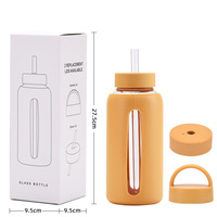 Bouteille d'eau en verre de 800 ml avec manchon en silicone, marqueur de temps, rappel d'hydratation, deux couvercles, anti-fuite, grande capacité, portable, logo personnalisé