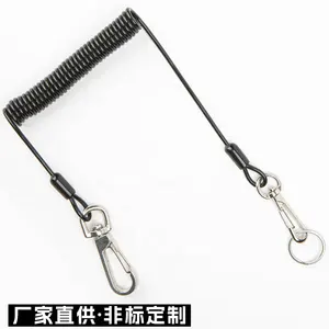 Custom Elastic Spring Coated Wire Rope Coiled Tether Safety Retractable Tool Lanyards With 2 Fishing Hooks For Diving