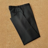 Pantalon formel pour homme MTM sur mesure, style classique, noir à rayures, taille extensible, devant plat, fermeture éclair droite