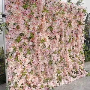 Bunga Dinding Pernikahan Bunga Mawar Dinding 3D Menggulung Kain Bunga Panel Latar Belakang Bunga Dinding Latar Belakang 8 Kaki X 8 Kaki