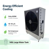 Refroidisseur d'air évaporatif mobile à grand débit d'air 220-240V, refroidisseur d'air à eau sur pied pour le refroidissement des espaces commerciaux et industriels