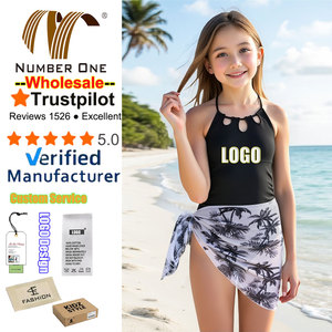 Traje de Baño de Una Pieza para Niñas con Falda Pareo a Juego, Conjunto de Verano para Vacaciones, Traje de Baño y Pareo para Niñas de 8-12 Años, Ropa de Playa Negra para Niñas - Product Image 1