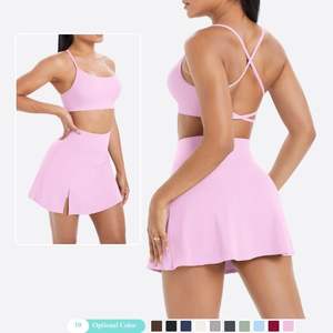 云手感柔软拉丝十字无背运动文胸网球裙套装女性健身跑步锻炼运动服运动服 - Product Image 2