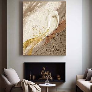 Toile abstraite texturée Wabi Sabi à rayures dorées faite à la main, art mural contemporain pour la maison et la galerie - Product Image 4