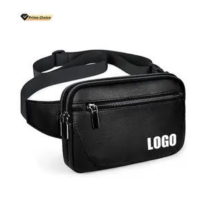 Custom Waterproof Leather Waist Bag Men Unisex Large Hiking Sports Gym Running Across Chest Crossbody Bags Leather Fanny Pack