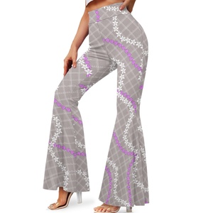 Pantalones acampanados de levantamiento de cadera sofisticados de gama alta personalizados Hawaiian Aloha Fashion Maile Lei para mujer - Product Image 1