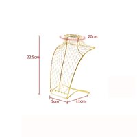 Présentoir de comptoir pour colliers et bijoux en forme de buste de mannequin en fil métallique hexagonal doré, avec épaules creuses