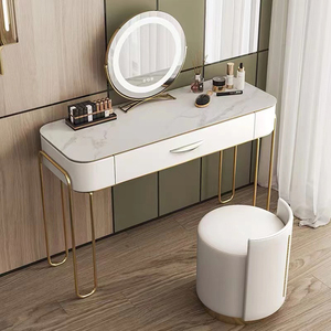 Coiffeuse moderne PURUO avec miroir, tiroirs <span class=keywords><strong>en</strong></span> MDF et pieds <span class=keywords><strong>en</strong></span> acier inoxydable doré, idéale pour chambre ou petit espace - Product Image 6
