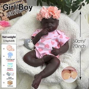 Boneka silikon seperti hidup Amerika Afrika Reborn 20 ", boneka silikon anak perempuan/Anak laki-laki LouLou lukisan pembuluh darah hiperrealistis kulit bayi gelap - Product Image 3