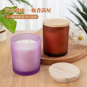 Bougie parfumée en cire de soja avec couvercle en bois givré, parfum floral aux huiles essentielles, pour une utilisation intérieure dans la chambre, style minimaliste - Product Image 4