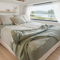 Couette tout-en-un en coton biologique pour camping-car, motif gingham vert, drap-housse à double fermeture éclair, certifiée OEKO-TEX