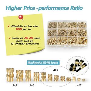 Metric Thread Inserts Kit 520Pcs M2 M3 M4 M5 Brass Fully Threaded Herringbone Nuts Set - Product Image 3