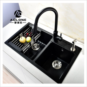 Lavabo <span class=keywords><strong>Noir</strong></span> Topmount Évier de Cuisine Silgranite Double Bol Composite Quartz Granit Évier de Cuisine - Product Image 1