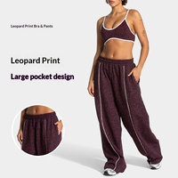 Leopardenmuster 2-teiliges Yoga-Set für Damen Nahtloser Kurzer Sport-BH Weite Jogginghose Workout-Trainingsanzug Activewear Fitness-Anzug