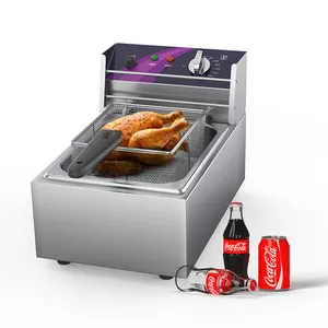 Fritadeira comercial elétrica para frango frito, frigideira comercial de tanque duplo, 10L 2500w para restaurante