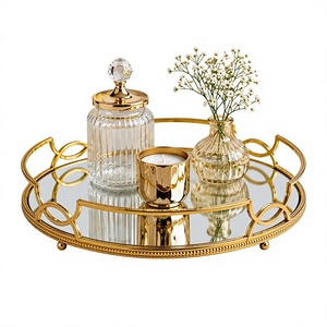 Plateau décoratif ovale en laiton, surface miroir, style glamour, cadre métallique, épaisseur personnalisée, multifonctionnel, montage mural - Product Image 1