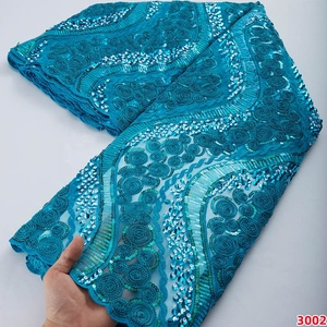 3002 gros africain maille dentelle tissu de haute qualité nigérian français <span class=keywords><strong>suisse</strong></span> Voile Net dentelle tissus avec paillettes pour robe de mariée - Product Image 4