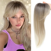 Perruque 360 3D, postiche volumineux naturel, résistant à la chaleur, franges droites, base en soie, extensions à clipser, 18 pouces